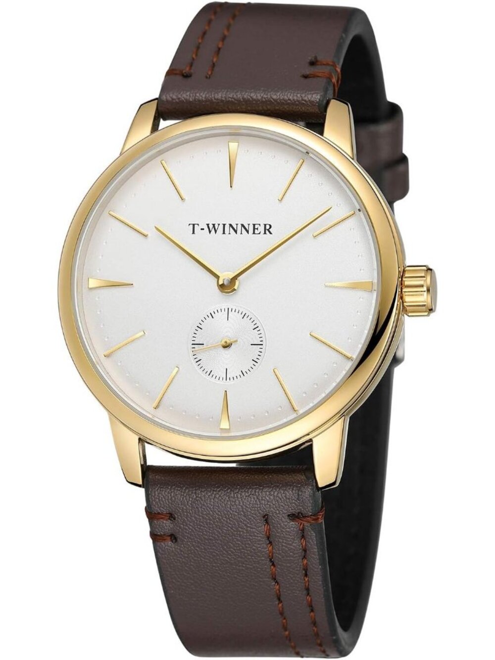Men's White and Brown Analog Sport Style Mechanical Hand-Wind Wrist Watch